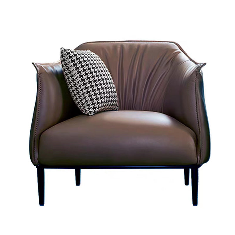 Solid Color Genuine Leather Arms Included with Black Legs Round Arms Barrel Chair Clearhalo 'Accent Chairs' 'accent_chairs' 'Chairs & Seating' 'furn' 'furn_accent_chairs' 'Furniture' 'Living Room Furniture' 5098800