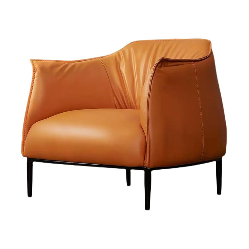 Solid Color Genuine Leather Arms Included with Black Legs Round Arms Barrel Chair Clearhalo 'Accent Chairs' 'accent_chairs' 'Chairs & Seating' 'furn' 'furn_accent_chairs' 'Furniture' 'Living Room Furniture' 5098801