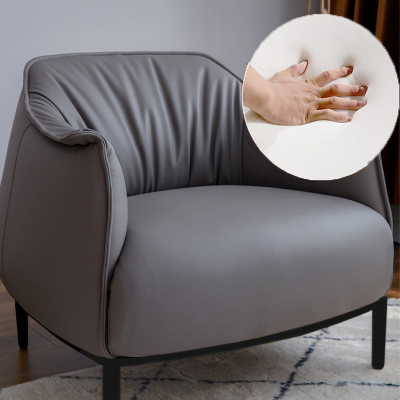 Solid Color Genuine Leather Arms Included with Black Legs Round Arms Barrel Chair Clearhalo 'Accent Chairs' 'accent_chairs' 'Chairs & Seating' 'furn' 'furn_accent_chairs' 'Furniture' 'Living Room Furniture' 5098805