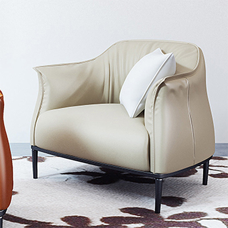 Solid Color Genuine Leather Arms Included with Black Legs Round Arms Barrel Chair Off-White Clearhalo 'Accent Chairs' 'accent_chairs' 'Chairs & Seating' 'furn' 'furn_accent_chairs' 'Furniture' 'Living Room Furniture' 5098808