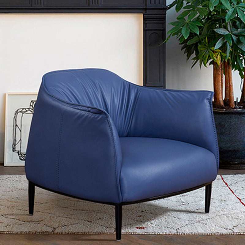 Solid Color Genuine Leather Arms Included with Black Legs Round Arms Barrel Chair Clearhalo 'Accent Chairs' 'accent_chairs' 'Chairs & Seating' 'furn' 'furn_accent_chairs' 'Furniture' 'Living Room Furniture' 5098809