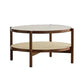 4 Legs Bunching Table with Solid Wood Base Round Coffee Table with Tempered Glass Top Walnut Clearhalo 'Coffee & Accent Tables' 'Coffee Tables' 'coffee_tables' 'furn' 'furn_coffee_tables' 'Furniture' 'Living Room Furniture' 5099027