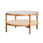 4 Legs Bunching Table with Solid Wood Base Round Coffee Table with Tempered Glass Top Clearhalo 'Coffee & Accent Tables' 'Coffee Tables' 'coffee_tables' 'furn' 'furn_coffee_tables' 'Furniture' 'Living Room Furniture' 5099028