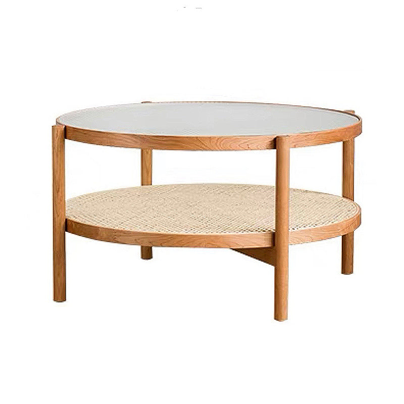 4 Legs Bunching Table with Solid Wood Base Round Coffee Table with Tempered Glass Top Clearhalo 'Coffee & Accent Tables' 'Coffee Tables' 'coffee_tables' 'furn' 'furn_coffee_tables' 'Furniture' 'Living Room Furniture' 5099028