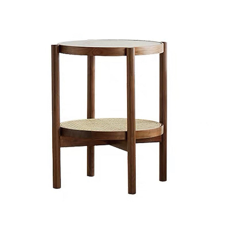 4 Legs Bunching Table with Solid Wood Base Round Coffee Table with Tempered Glass Top 19.7"L x 19.7"W x 23.5"H Walnut Clearhalo 'Coffee & Accent Tables' 'Coffee Tables' 'coffee_tables' 'furn' 'furn_coffee_tables' 'Furniture' 'Living Room Furniture' 5099029