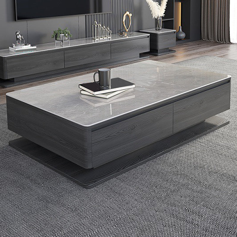 Modern Style Grey/white Slate Top Rectangular Coffee Table with Solid Wood Base 55"L x 31.5"W x 16"H Dark Grey Clearhalo 'Coffee & Accent Tables' 'Coffee Tables' 'coffee_tables' 'furn' 'furn_coffee_tables' 'Furniture' 'Living Room Furniture' 5099038