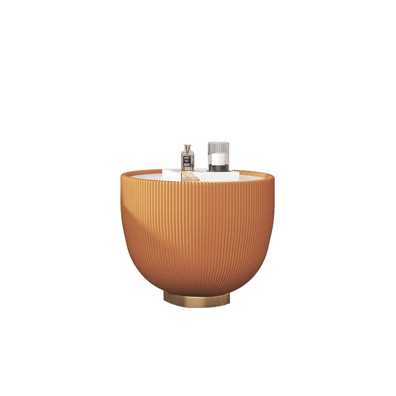 Runder Couchtisch aus Schiefer, Kunstleder, solide Basis, Cocktailtisch