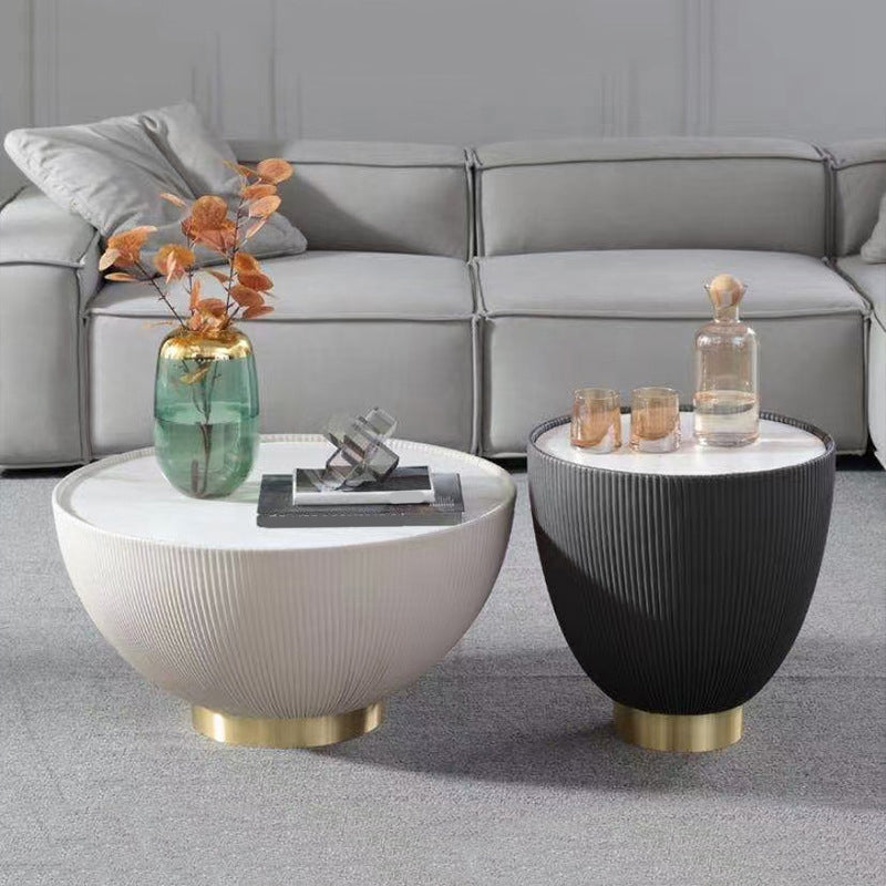 Runder Couchtisch aus Schiefer, Kunstleder, solide Basis, Cocktailtisch