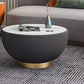 Runder Couchtisch aus Schiefer, Kunstleder, solide Basis, Cocktailtisch