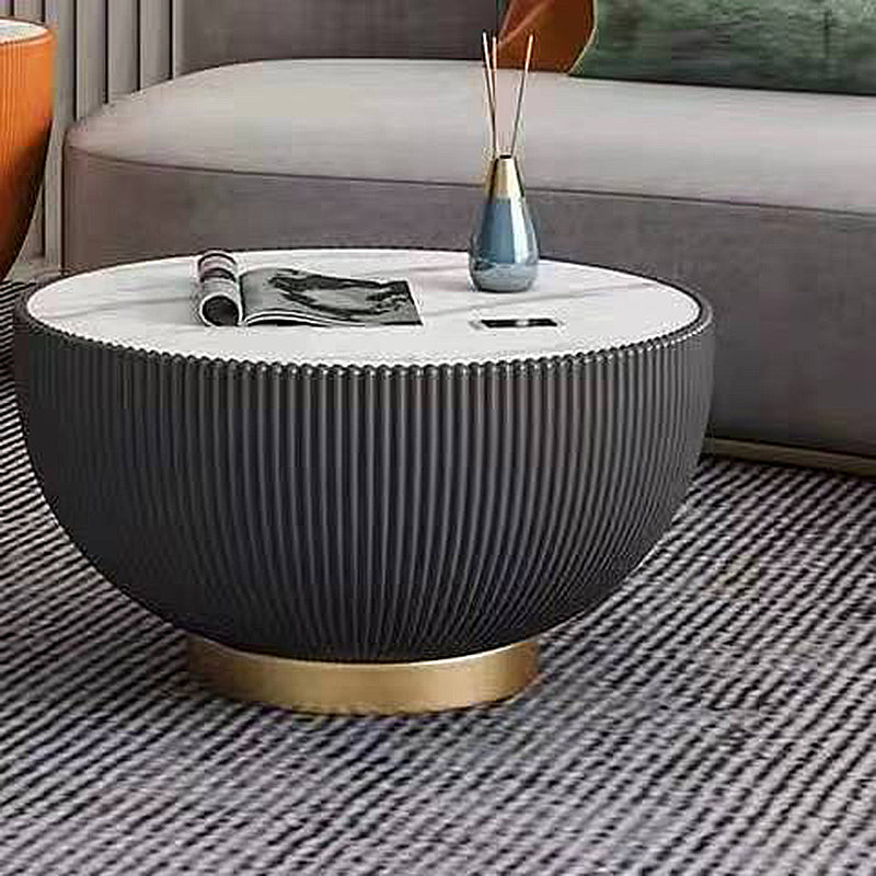 Runder Couchtisch aus Schiefer, Kunstleder, solide Basis, Cocktailtisch