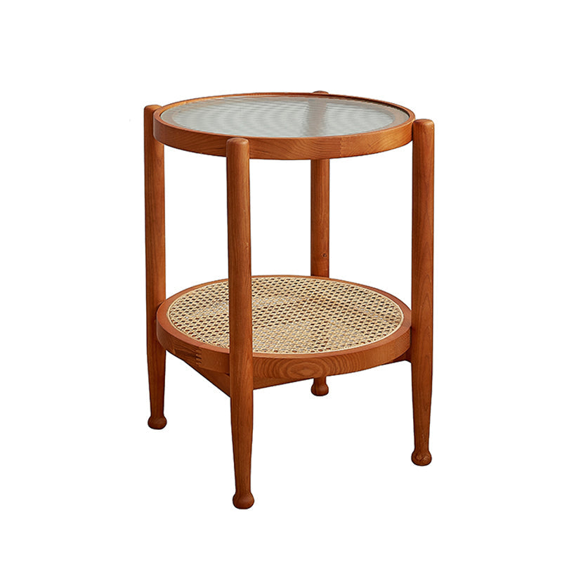 Modern 4 Legs Wood Base Glass Round Top Coffee Table for Apartment 19.7"L x 19.7"W x 23.5"H Brown Clearhalo 'Coffee & Accent Tables' 'Coffee Tables' 'coffee_tables' 'furn' 'furn_coffee_tables' 'Furniture' 'Living Room Furniture' 5099117