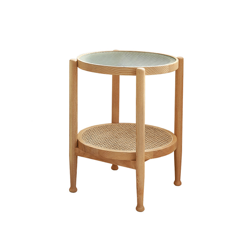 Modern 4 Legs Wood Base Glass Round Top Coffee Table for Apartment 19.7"L x 19.7"W x 23.5"H Natural Clearhalo 'Coffee & Accent Tables' 'Coffee Tables' 'coffee_tables' 'furn' 'furn_coffee_tables' 'Furniture' 'Living Room Furniture' 5099119