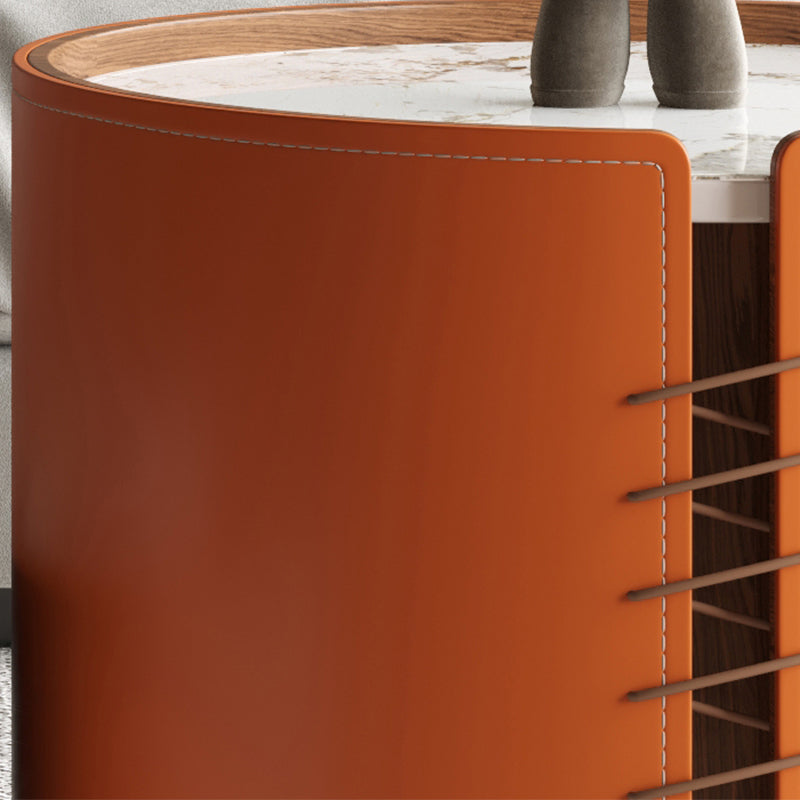 Modern Drum Base Solid Leather Round Table Coffee Table with Storage Clearhalo 'Coffee & Accent Tables' 'Coffee Tables' 'coffee_tables' 'furn' 'furn_coffee_tables' 'Furniture' 'Living Room Furniture' 5099135
