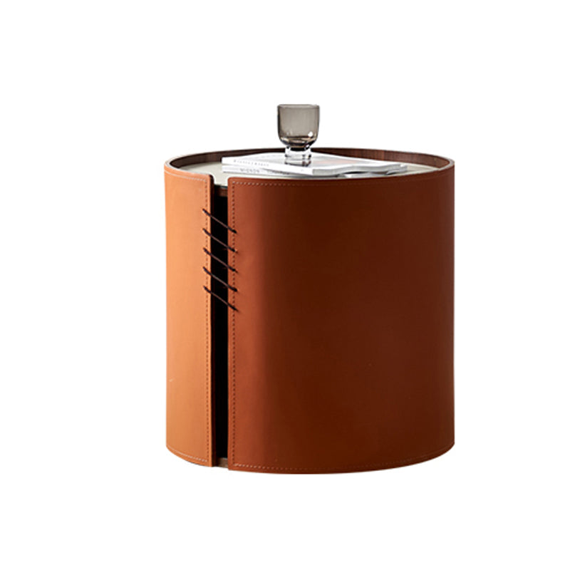 Modern Drum Base Solid Leather Round Table Coffee Table with Storage 19.7"L x 19.7"W x 19.7"H Storage Not Included Clearhalo 'Coffee & Accent Tables' 'Coffee Tables' 'coffee_tables' 'furn' 'furn_coffee_tables' 'Furniture' 'Living Room Furniture' 5099140