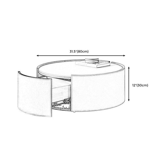 モダンなドラムベースソリッドレザーラウンドテーブルストレージ付きコーヒーテーブル