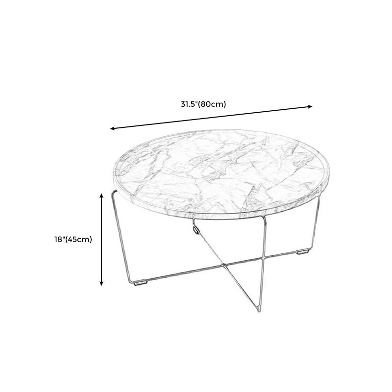 Cross Leg Base Design White/grey Faux Wood Top Metal Iron Round Coffee Table Clearhalo 'Coffee & Accent Tables' 'Coffee Tables' 'coffee_tables' 'furn' 'furn_coffee_tables' 'Furniture' 'Living Room Furniture' 5099181