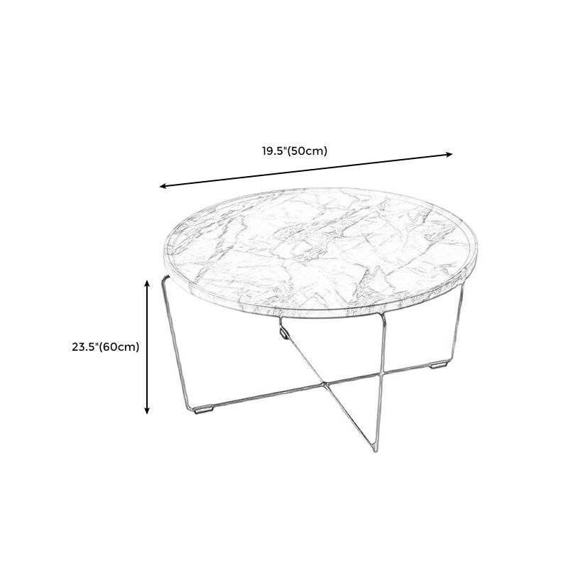 Cross Leg Base Design White/grey Faux Wood Top Metal Iron Round Coffee Table Clearhalo 'Coffee & Accent Tables' 'Coffee Tables' 'coffee_tables' 'furn' 'furn_coffee_tables' 'Furniture' 'Living Room Furniture' 5099182