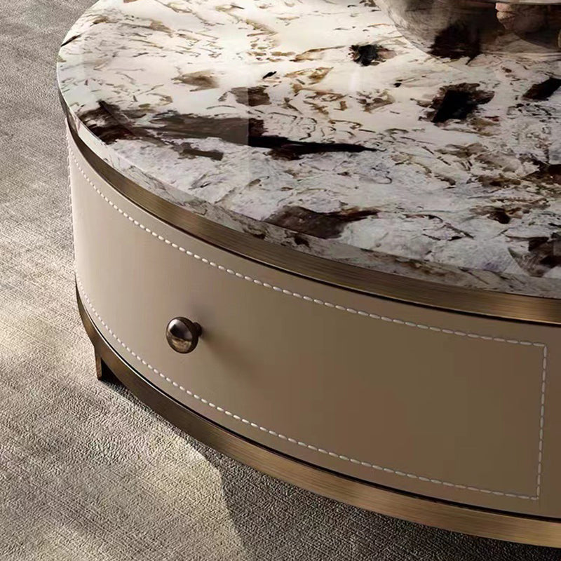 Drum Base Design Marble White/black White Top Metal Base Round Coffee Table Clearhalo 'Coffee & Accent Tables' 'Coffee Tables' 'coffee_tables' 'furn' 'furn_coffee_tables' 'Furniture' 'Living Room Furniture' 5099279