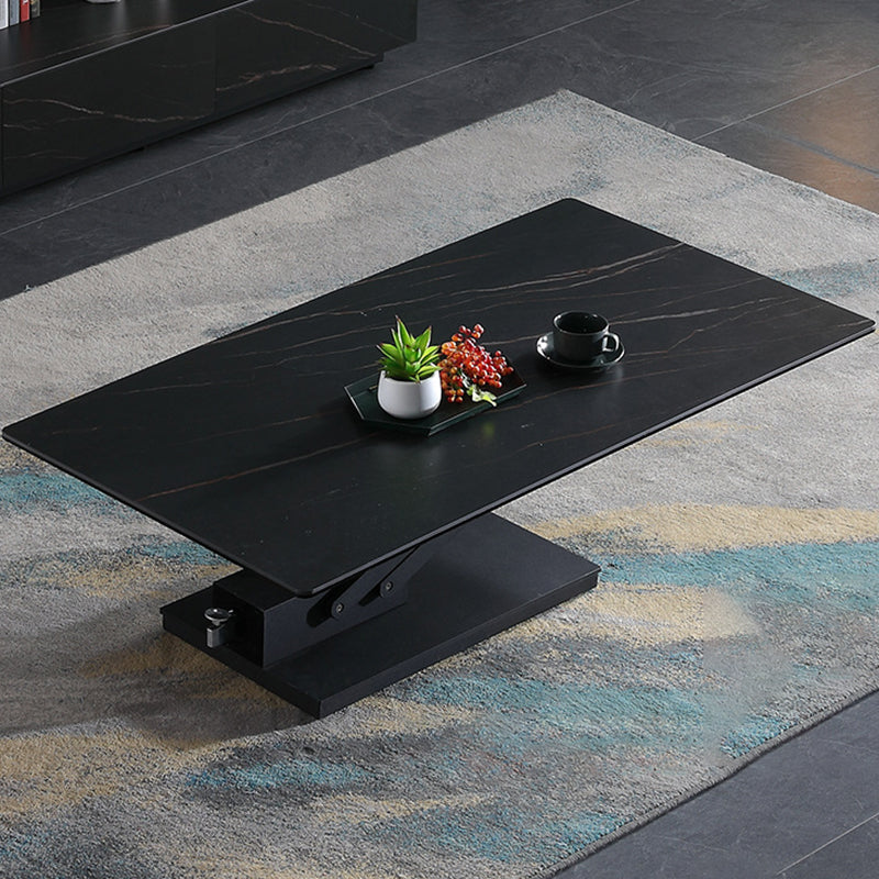 Modern Solid Color Metal Single Foot Base Slate Square Coffee Table 43"L x 24"W x 16"H Black Clearhalo 'Coffee & Accent Tables' 'Coffee Tables' 'coffee_tables' 'furn' 'furn_coffee_tables' 'Furniture' 'Living Room Furniture' 5099327