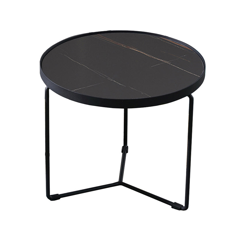 Modern Style Slate/wood Top Metal Iron Base Round Coffee Table