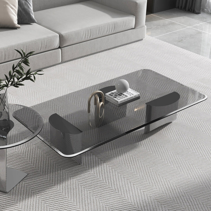 13.7" Contemporary Style 3 Legs Metal Base Square Glass Top Coffee Table 47"L x 27.5"W x 14"H Gray Clear Clearhalo 'Coffee & Accent Tables' 'Coffee Tables' 'coffee_tables' 'furn' 'furn_coffee_tables' 'Furniture' 'Living Room Furniture' 5099400