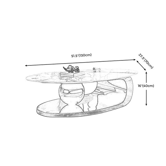 Mesa de café ovalada con base de acero inoxidable hecha de hoja de roca