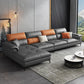 137.8" W x 70.87" D x 35.43" H Faux Leather Sofa & Chaise Modern Sewn Pillow Back Sofa Gray Left Clearhalo 'furn' 'furn_sectionals' 'Furniture' 'Living Room Furniture' 'Sectionals' 5099574