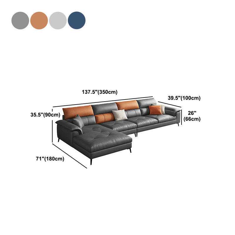 137.8" W x 70.87" D x 35.43" H Faux Leather Sofa & Chaise Modern Sewn Pillow Back Sofa Clearhalo 'furn' 'furn_sectionals' 'Furniture' 'Living Room Furniture' 'Sectionals' 5099575