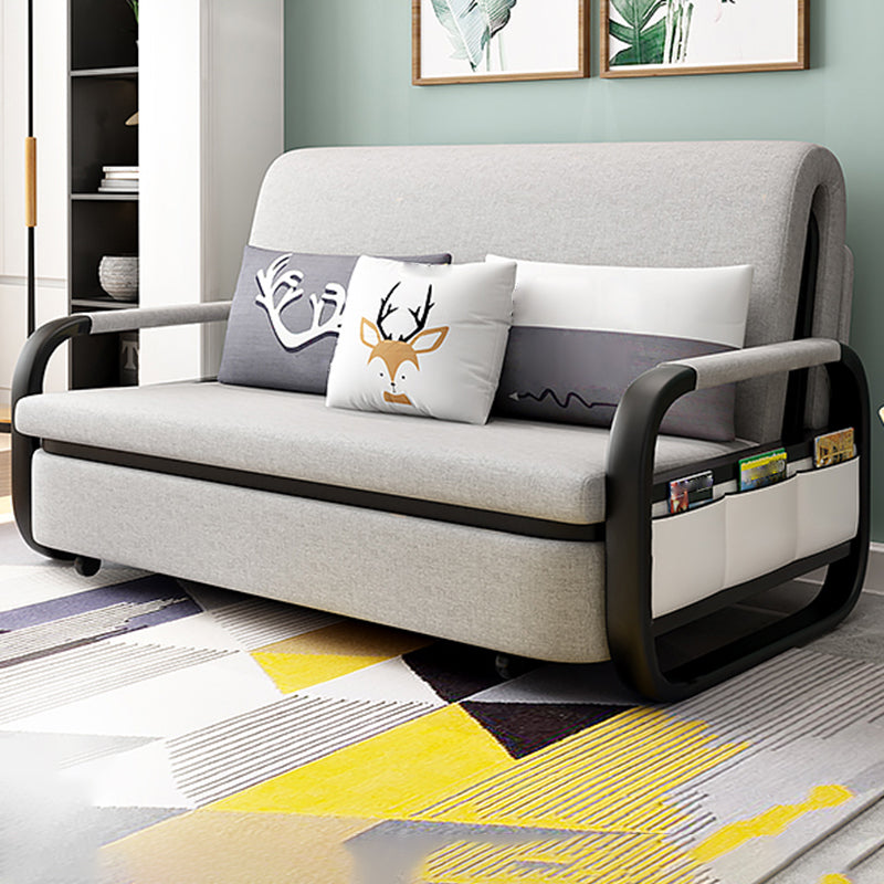 Contemporary Square Arm Cotton Blend Sofa Bed in Grey for 2 People 37"L x 35.5"W x 36"H Clearhalo 'furn' 'furn_sofas' 'Furniture' 'Living Room Furniture' 'Sofa' 'sofas' 5099660
