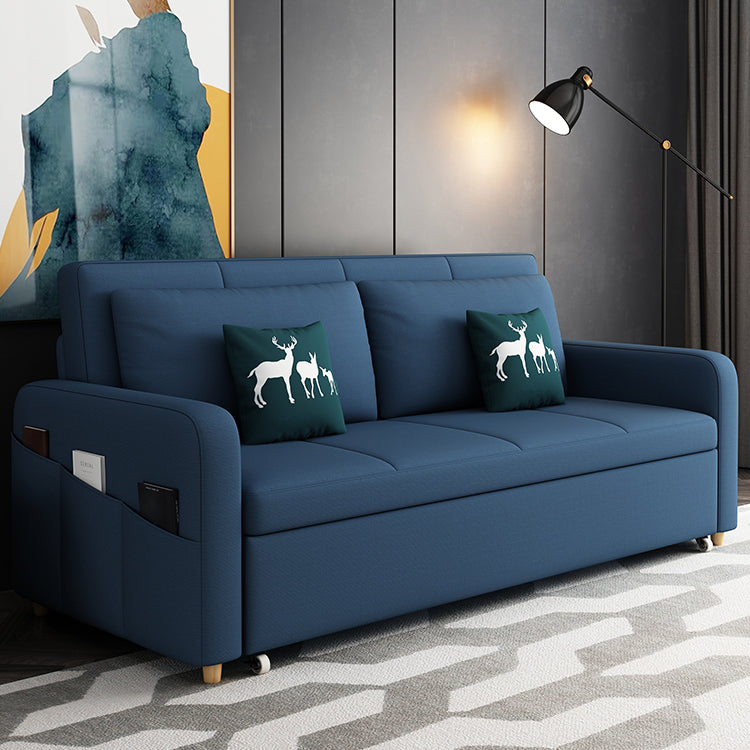 Contemporary Cotton Blend Sleeper Square Arm Sofa Bed in Blue Storage Not Included Clearhalo 'furn' 'furn_sofas' 'Furniture' 'Living Room Furniture' 'Sofa' 'sofas' 5099683