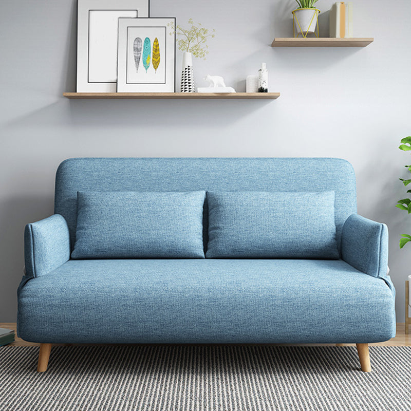 現代のくぼんだアームコットンブレンドとフェイクレザーソファベッド