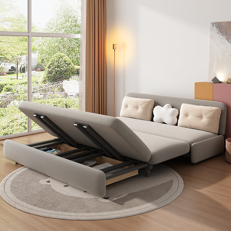 Divano di divano a letto di velluto senza braccio contemporaneo con deposito in grigio