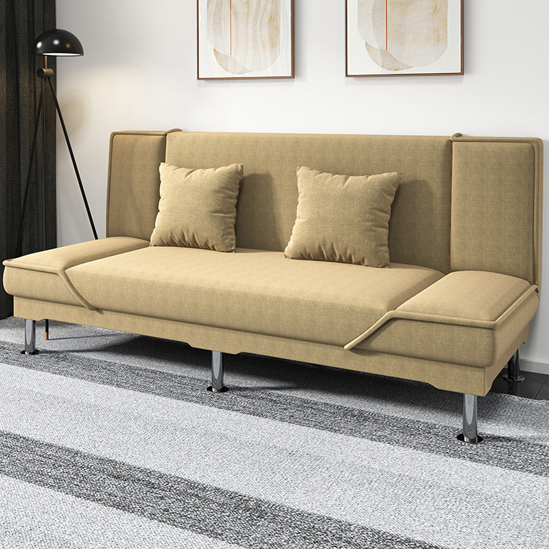 Contemporary Armless Convertible Sofa Linen Foldable Sofa for Apartment Khaki Clearhalo 'furn' 'furn_sofas' 'Furniture' 'Living Room Furniture' 'Sofa' 'sofas' 5101113