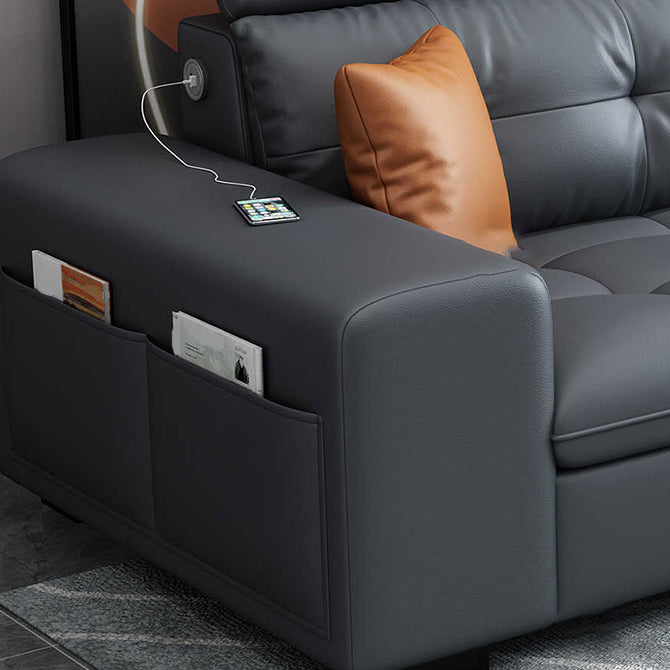 Divano trapuntato moderno e chaise di cassetta del braccio grigio di divano in pelle finta con deposito