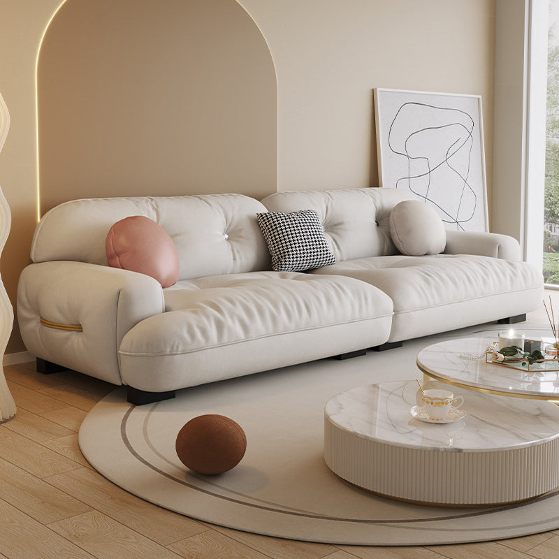 White Sofa with Built-in Armrest and Tufted Back Leather/techno Fabric Sectional Clearhalo 'furn' 'furn_sectionals' 'Furniture' 'Living Room Furniture' 'Sectionals' 5101352