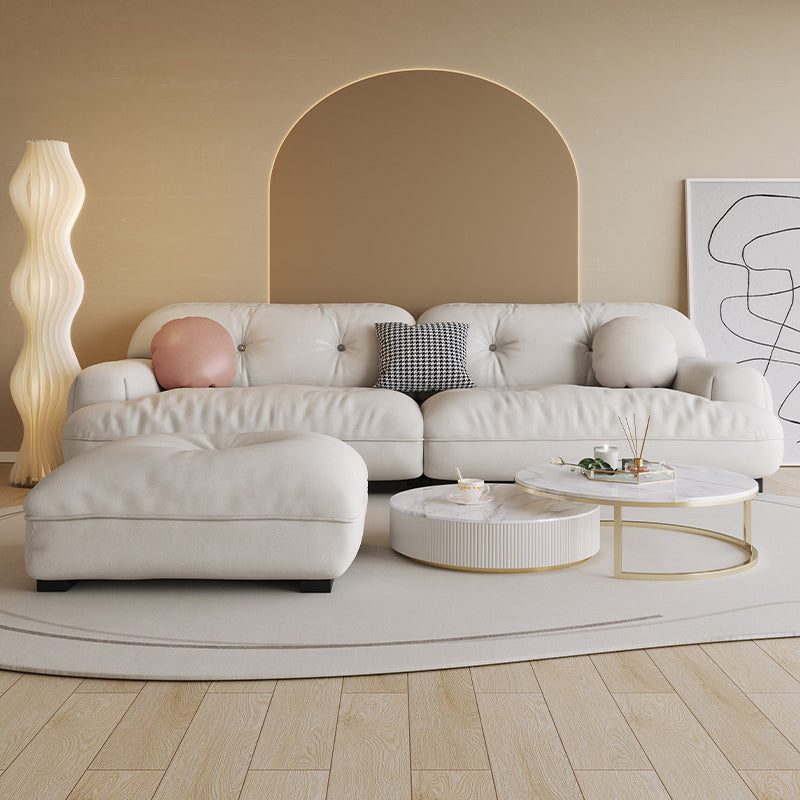 White Sofa with Built-in Armrest and Tufted Back Leather/techno Fabric Sectional Clearhalo 'furn' 'furn_sectionals' 'Furniture' 'Living Room Furniture' 'Sectionals' 5101353