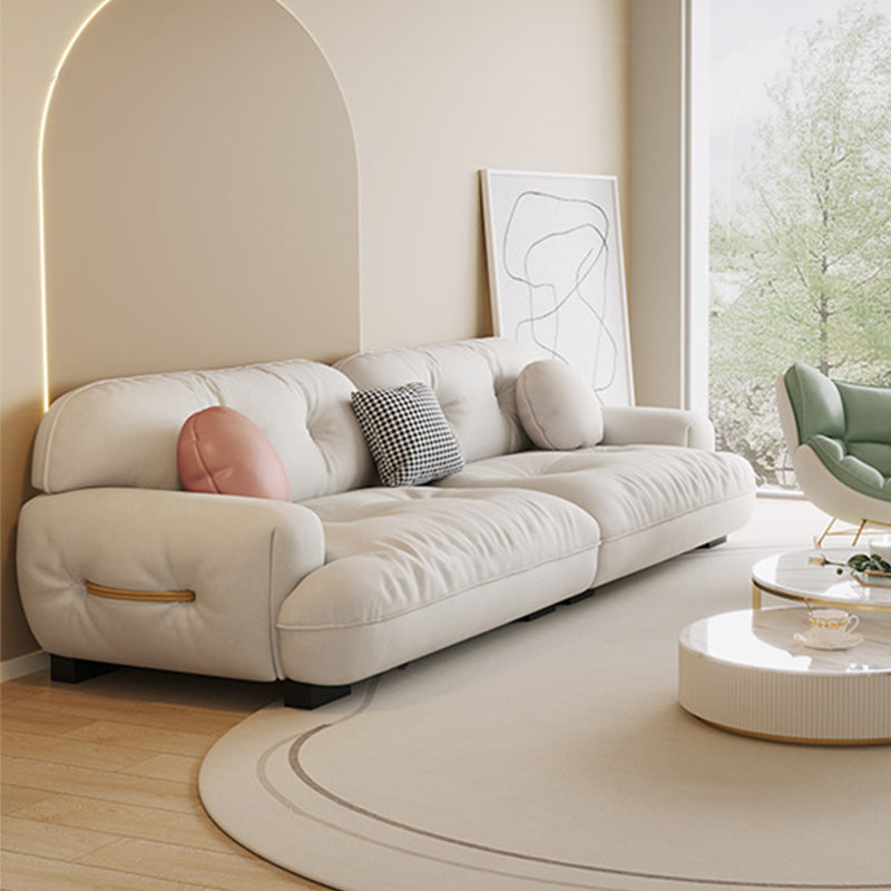 White Sofa with Built-in Armrest and Tufted Back Leather/techno Fabric Sectional Clearhalo 'furn' 'furn_sectionals' 'Furniture' 'Living Room Furniture' 'Sectionals' 5101355