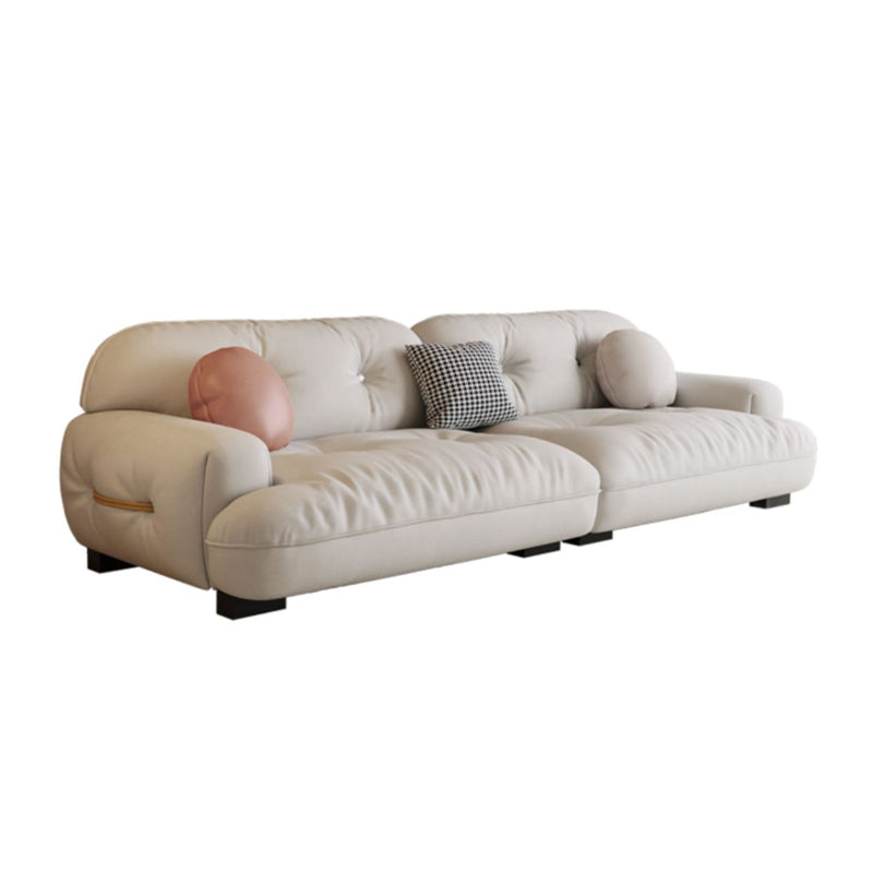 White Sofa with Built-in Armrest and Tufted Back Leather/techno Fabric Sectional Horizontal Clearhalo 'furn' 'furn_sectionals' 'Furniture' 'Living Room Furniture' 'Sectionals' 5101356
