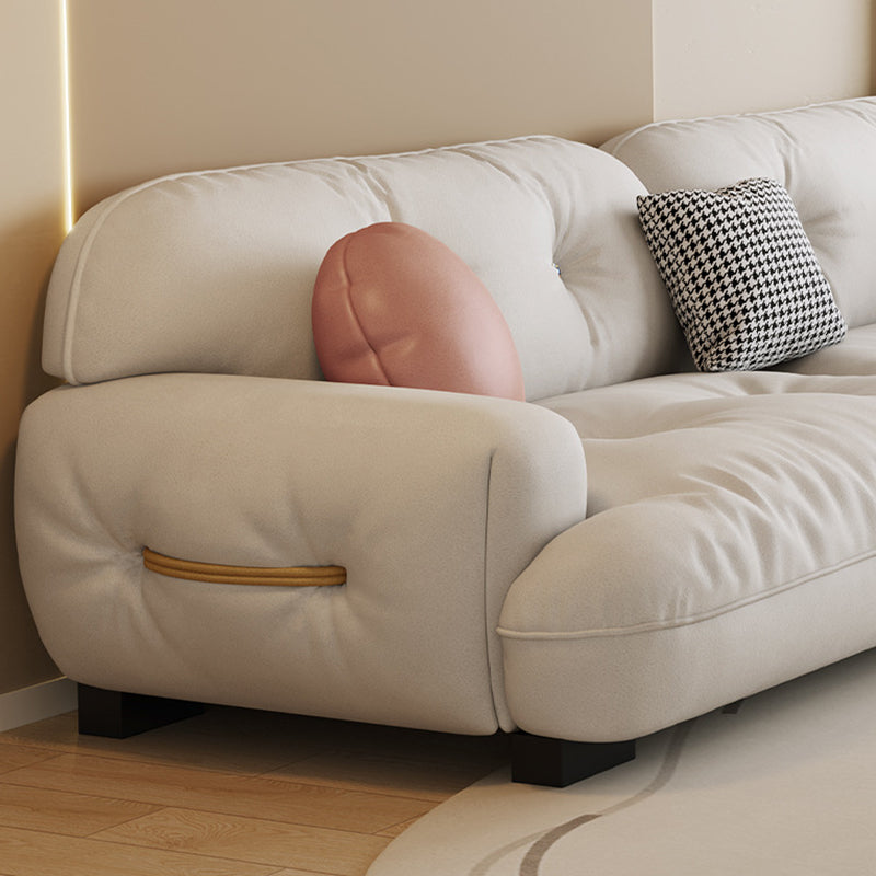 White Sofa with Built-in Armrest and Tufted Back Leather/techno Fabric Sectional Clearhalo 'furn' 'furn_sectionals' 'Furniture' 'Living Room Furniture' 'Sectionals' 5101357