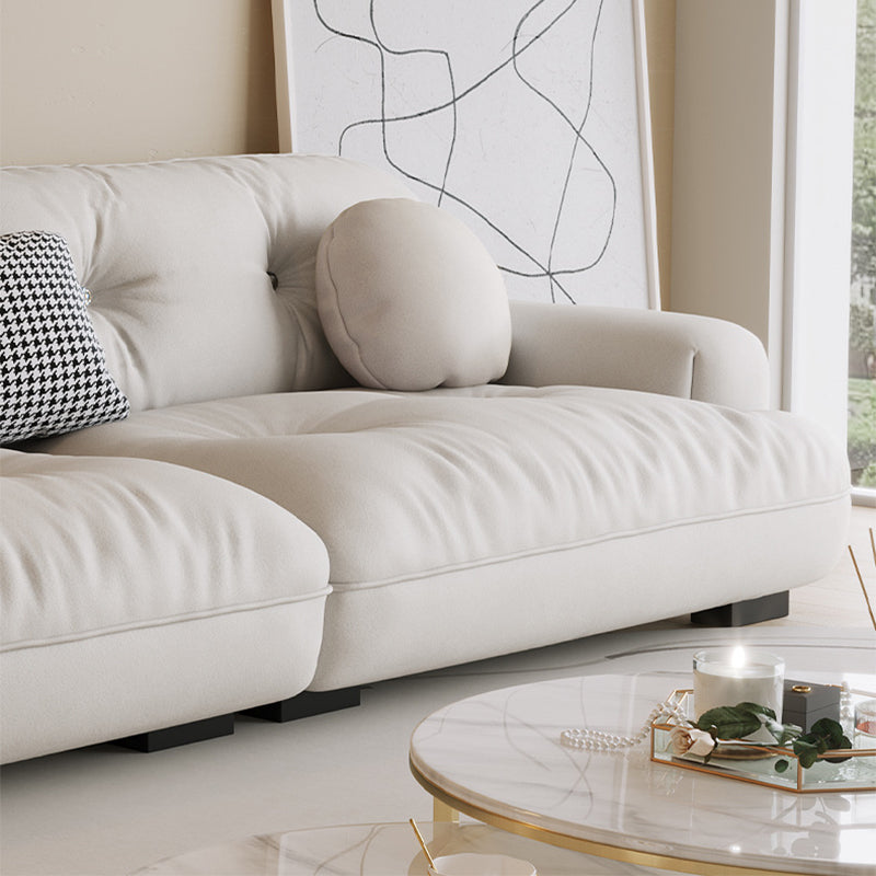 White Sofa with Built-in Armrest and Tufted Back Leather/techno Fabric Sectional Clearhalo 'furn' 'furn_sectionals' 'Furniture' 'Living Room Furniture' 'Sectionals' 5101359