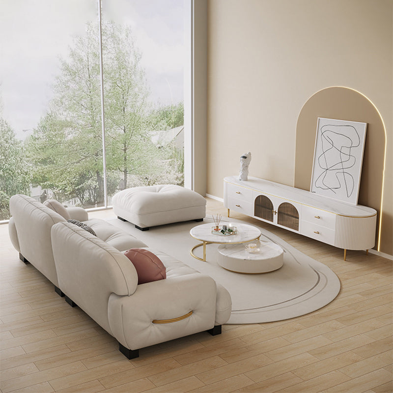 White Sofa with Built-in Armrest and Tufted Back Leather/techno Fabric Sectional Clearhalo 'furn' 'furn_sectionals' 'Furniture' 'Living Room Furniture' 'Sectionals' 5101363