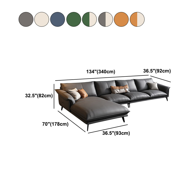 Leather Sponge Padded Seat with Pillow Back Sectional White/orange/green/grey Sofa
