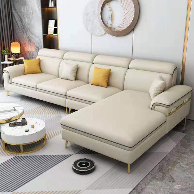 Latex Upholstery Sectional Filled Built-in Armrest with Pillow Back Sofa Beige Right Clearhalo 'furn' 'furn_sectionals' 'Furniture' 'Living Room Furniture' 'Sectionals' 5101841