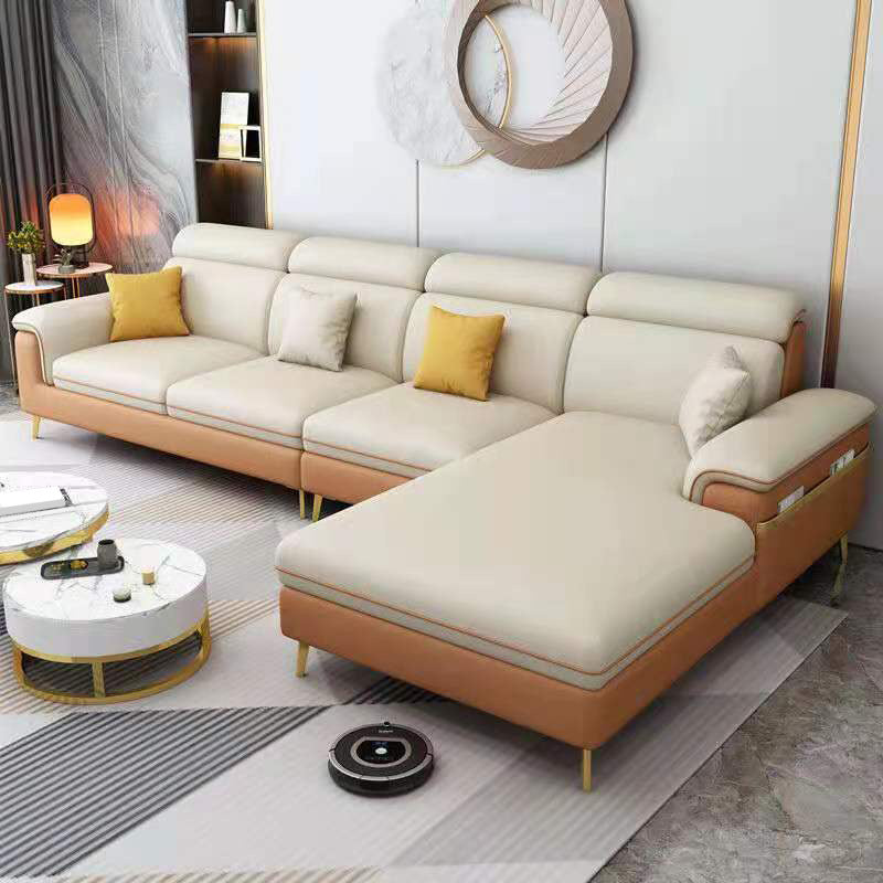 Latex Upholstery Sectional Filled Built-in Armrest with Pillow Back Sofa Orange Yellow Right Clearhalo 'furn' 'furn_sectionals' 'Furniture' 'Living Room Furniture' 'Sectionals' 5101843