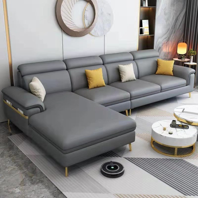 Latex Upholstery Sectional Filled Built-in Armrest with Pillow Back Sofa Dark Gray Left Clearhalo 'furn' 'furn_sectionals' 'Furniture' 'Living Room Furniture' 'Sectionals' 5101846