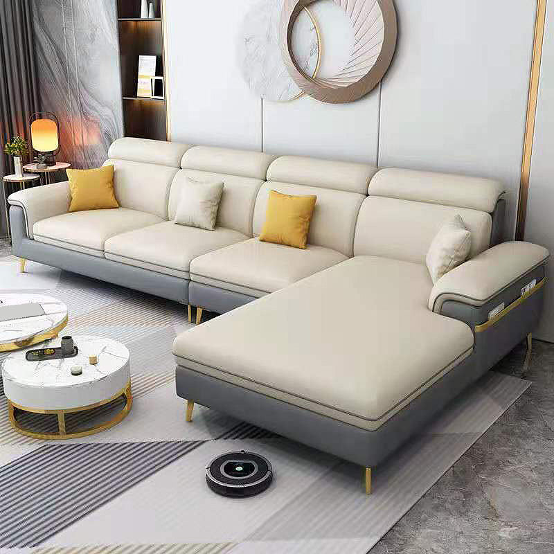 Latex Upholstery Sectional Filled Built-in Armrest with Pillow Back Sofa Gray-Yellow Right Clearhalo 'furn' 'furn_sectionals' 'Furniture' 'Living Room Furniture' 'Sectionals' 5101850