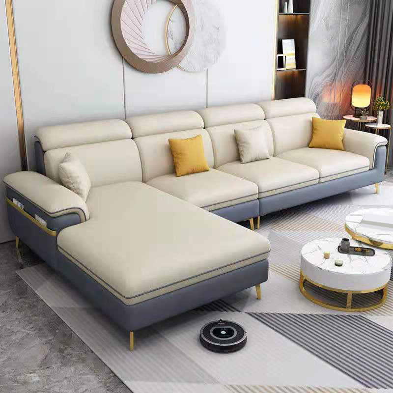Latex Upholstery Sectional Filled Built-in Armrest with Pillow Back Sofa Yellow Blue Left Clearhalo 'furn' 'furn_sectionals' 'Furniture' 'Living Room Furniture' 'Sectionals' 5101851