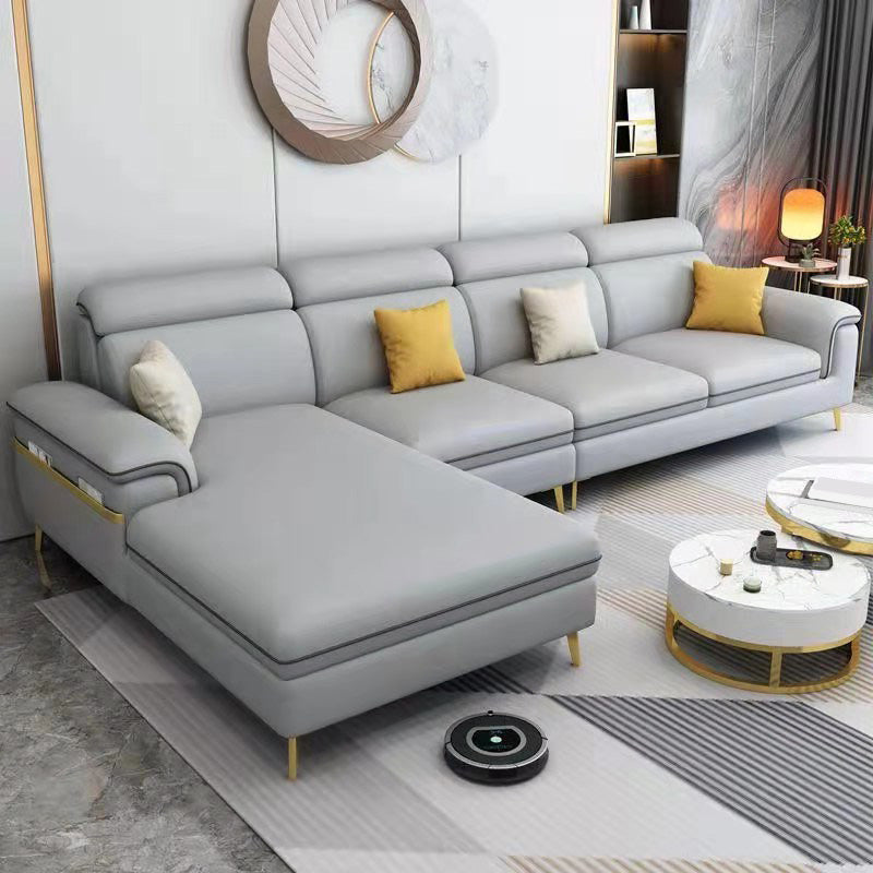 Latex Upholstery Sectional Filled Built-in Armrest with Pillow Back Sofa Light Gray Left Clearhalo 'furn' 'furn_sectionals' 'Furniture' 'Living Room Furniture' 'Sectionals' 5101852