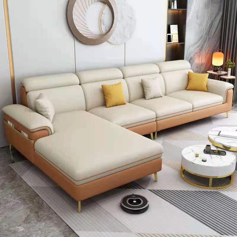 Latex Upholstery Sectional Filled Built-in Armrest with Pillow Back Sofa Orange Yellow Left Clearhalo 'furn' 'furn_sectionals' 'Furniture' 'Living Room Furniture' 'Sectionals' 5101854