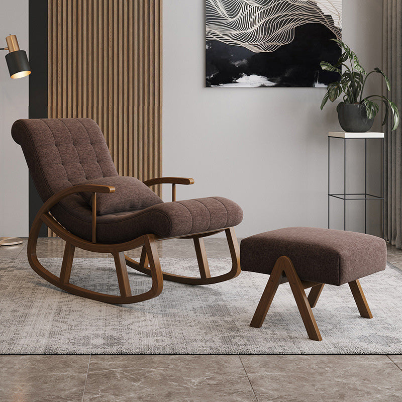 25.59"Wide Accent Chair Cotton Blend Lounge Chair with Sled Base Brown With Ottoman Clearhalo 'Accent Chairs' 'accent_chairs' 'Chairs & Seating' 'furn' 'furn_accent_chairs' 'Furniture' 'Living Room Furniture' 5101906